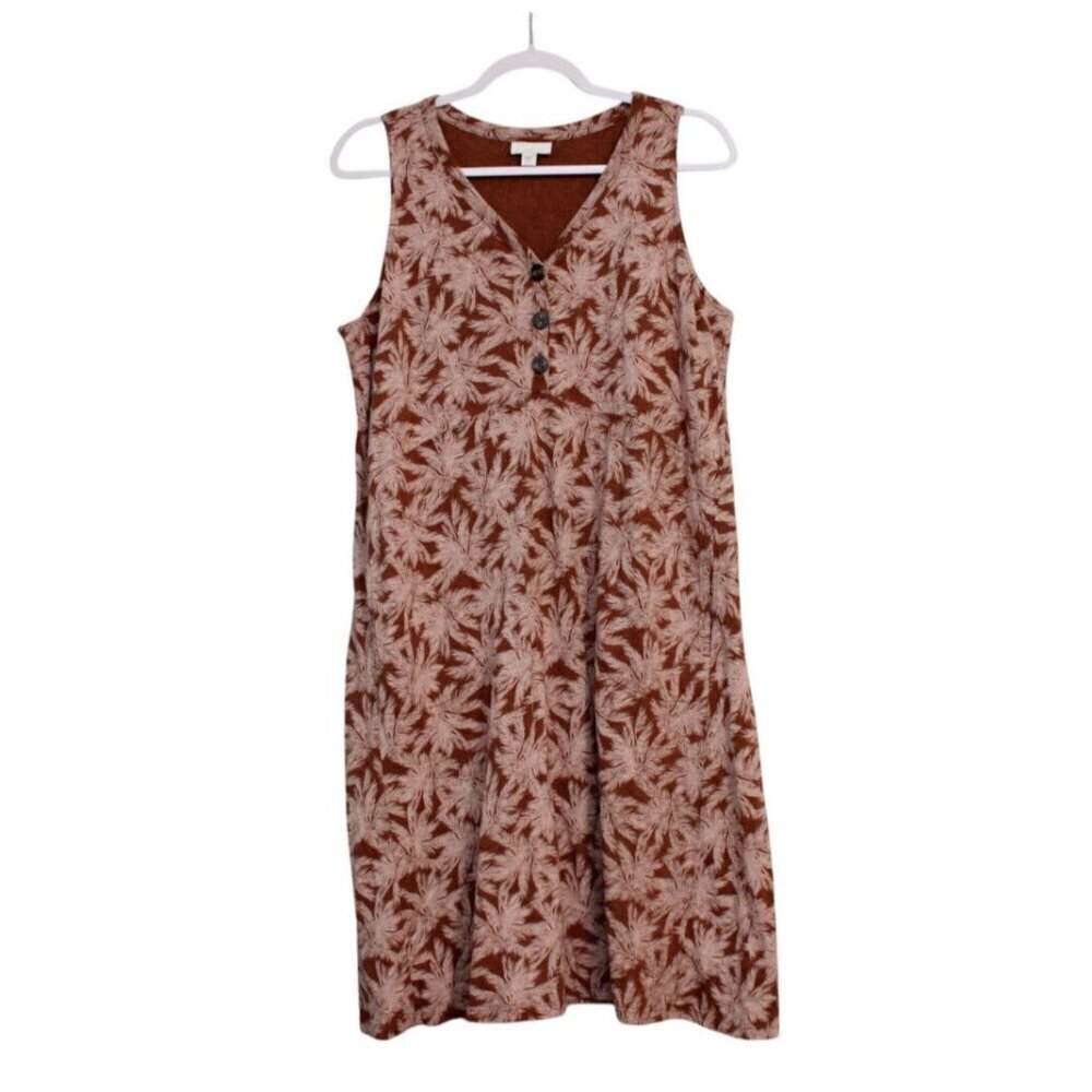 J Jill Dress Size Medium Sleeveless Casual V-Neck Palm Leaf Beach Boho Vacation